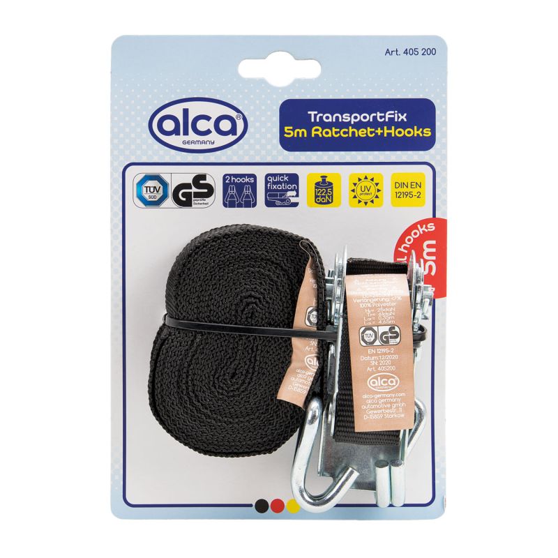 Alca Luggage strap 5m with ratchet & 2 hooks