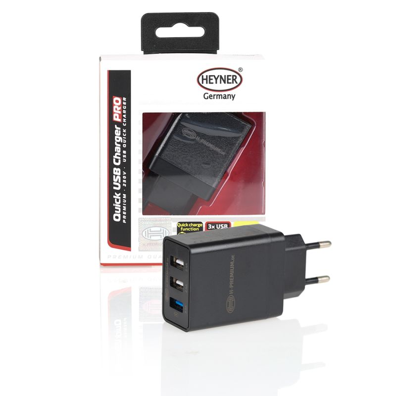 Heyner Premium 230V 3-port USB charger 3.0 black
