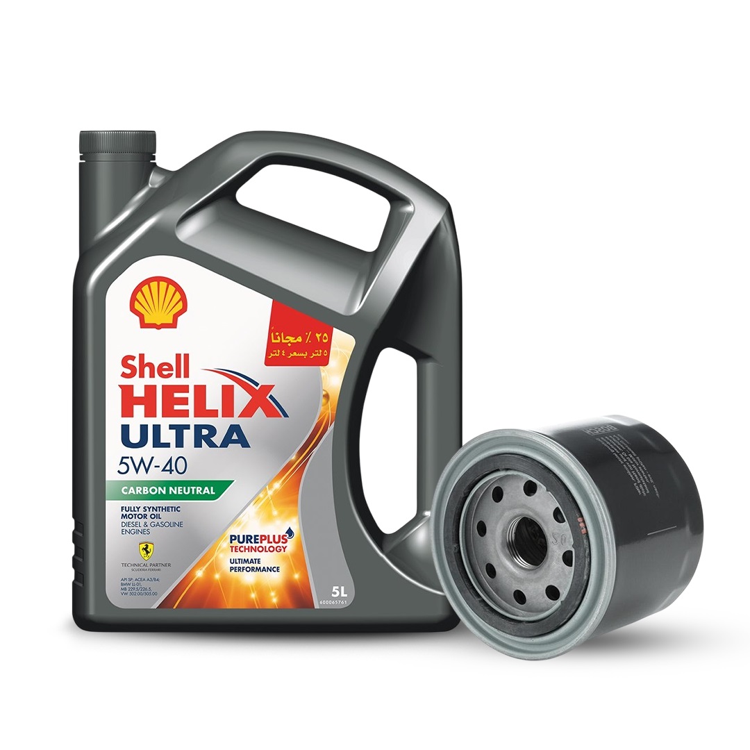 Bundle of Shell Helix Ultra, 5W-40, 5L & Bosch Oil Filter for Hyundai & Kia Cars
