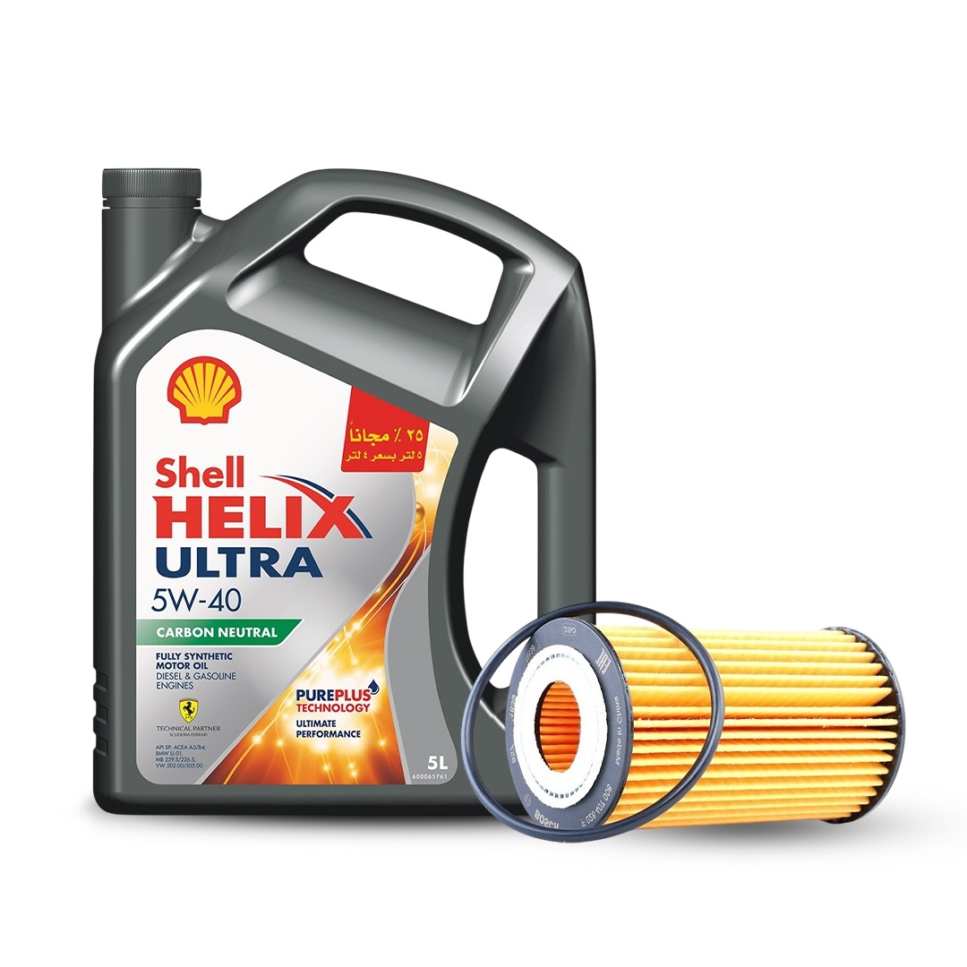 Bundle of Shell Helix Ultra 5W-40, 5L & Bosch Oil Filter for Opel & Chevrolet Cars