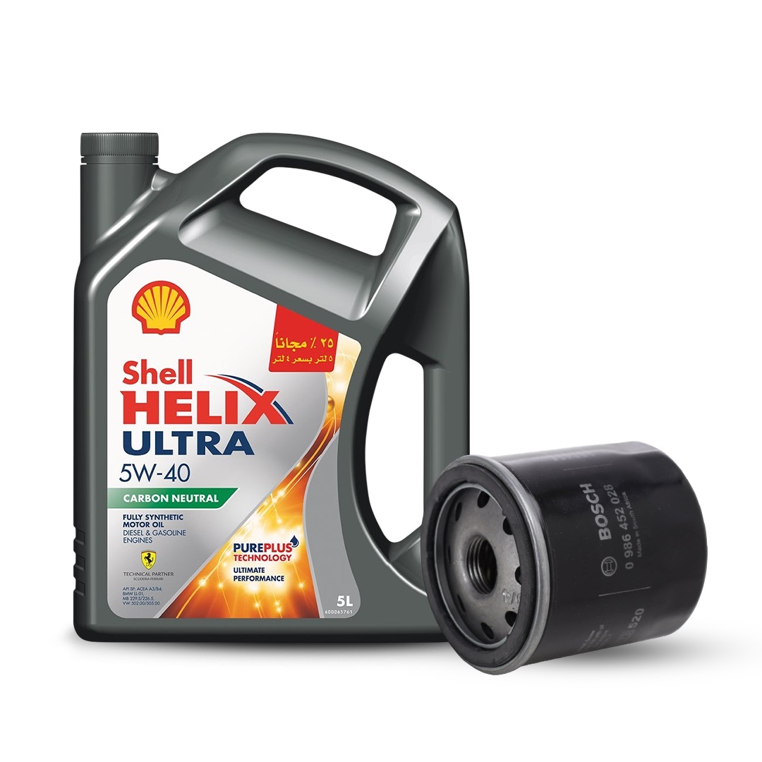 Bundle of Shell Helix Ultra 5W-40, 5L & Bosch Oil Filter for Toyota & Suzuki Cars