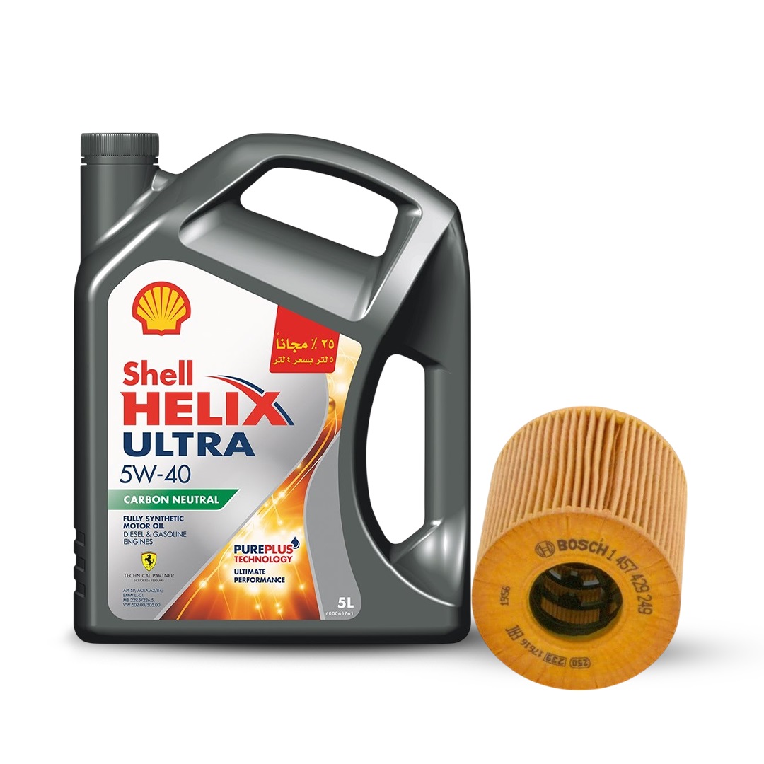 Bundle of Shell Helix Ultra 5W-40, 5L & Bosch Oil Filter for Peugeot & Citroen Cars