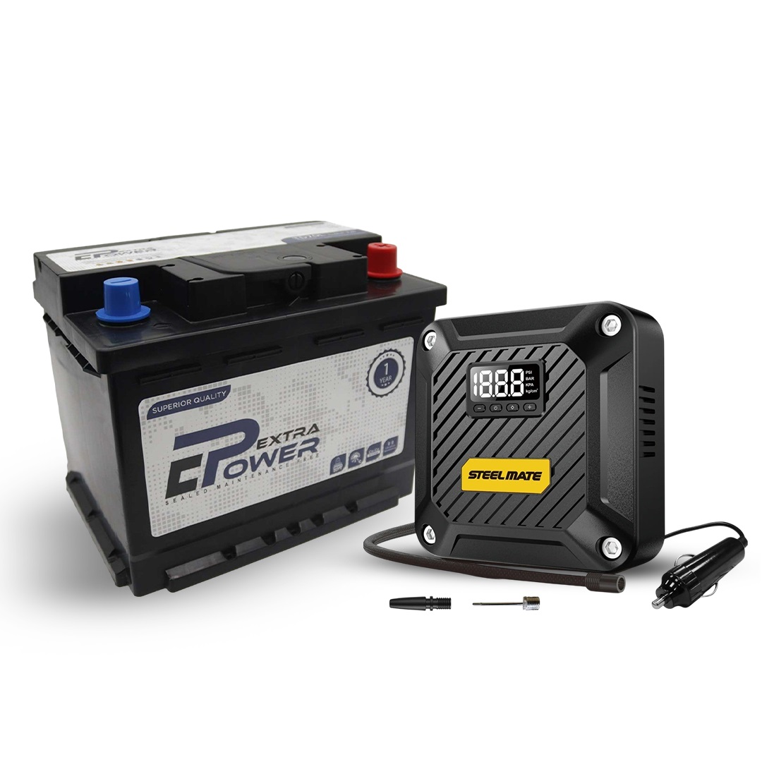 Chloride Extra Power Car Battery, 12/62 AH R - TD70L & SteelMate T5 Digital Air Compressor