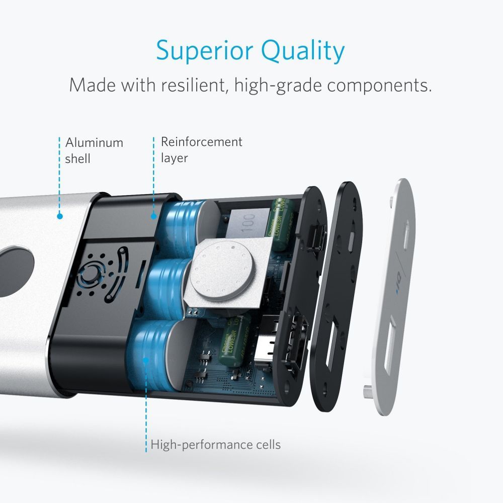 باور بانك انكر باوركور+ بخاصية الشحن السريع 3.0 - 10050 مللي أمبير - فضي