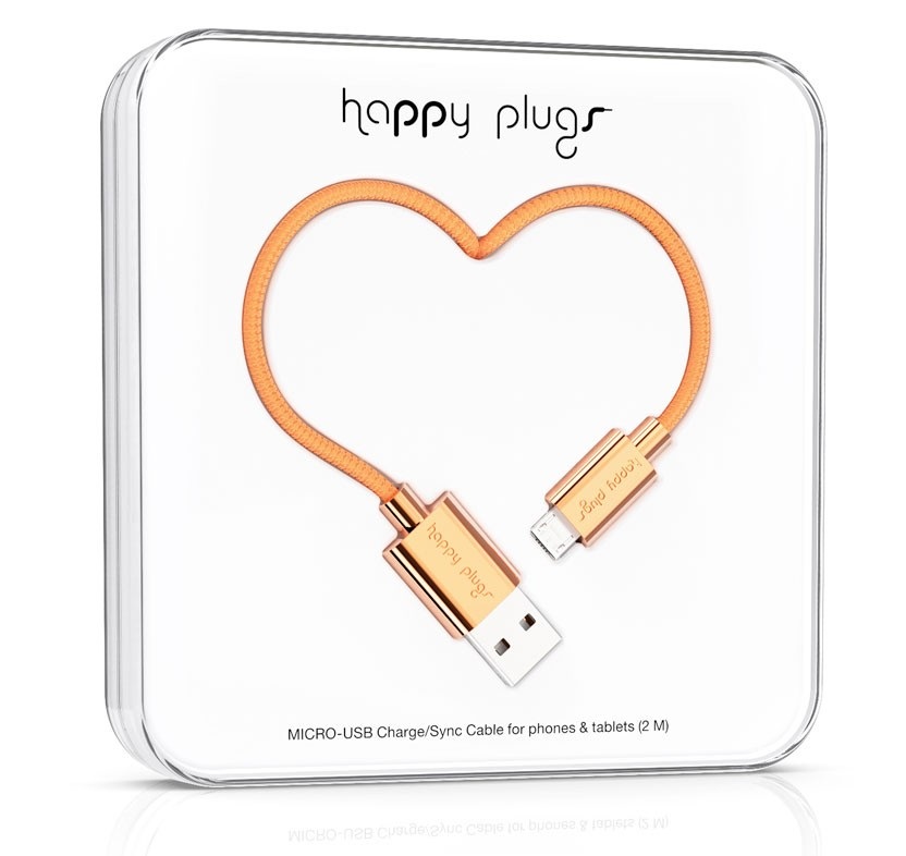 كابل شحن و نقل بيانات هابي بلاجز مايكرو-USB لUSB - 2 متر - روز جولد