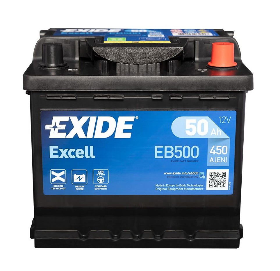 Exide Car Battery, 12 Volt, 50 Ampere - DIN50L
