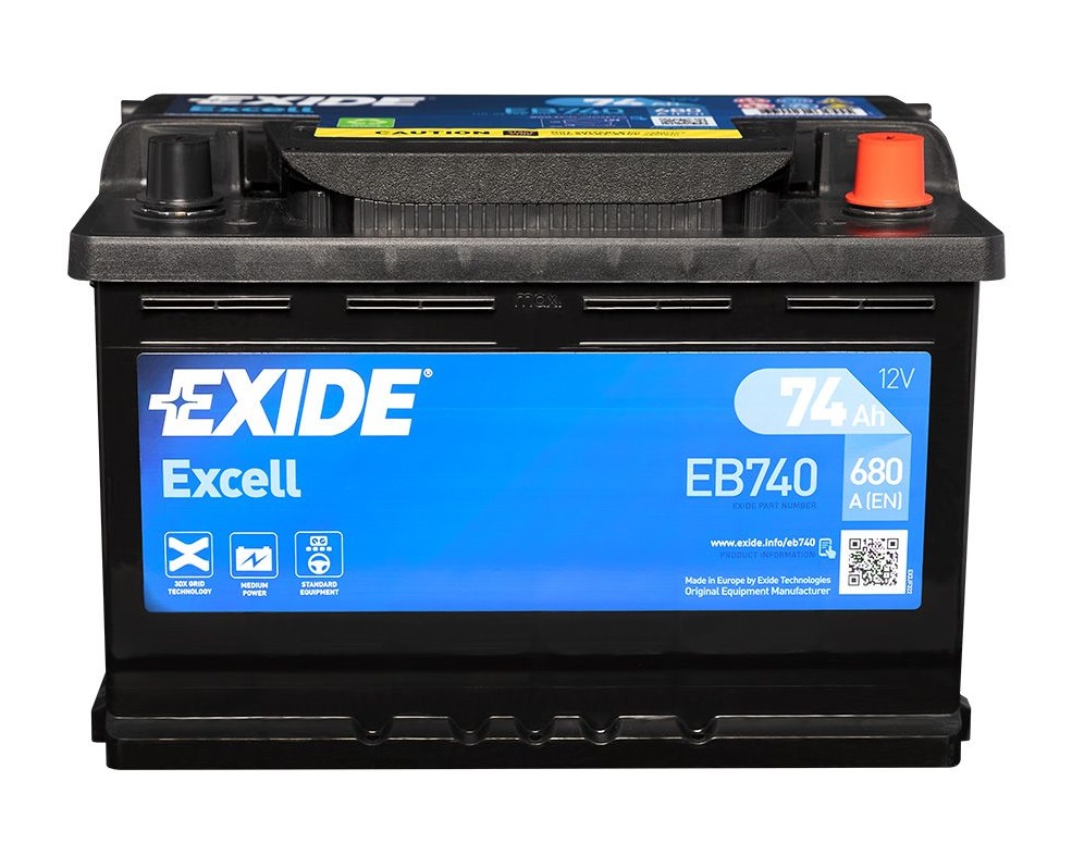 Exide Car Battery, 12 Volt, 74 Ampere - DIN74L