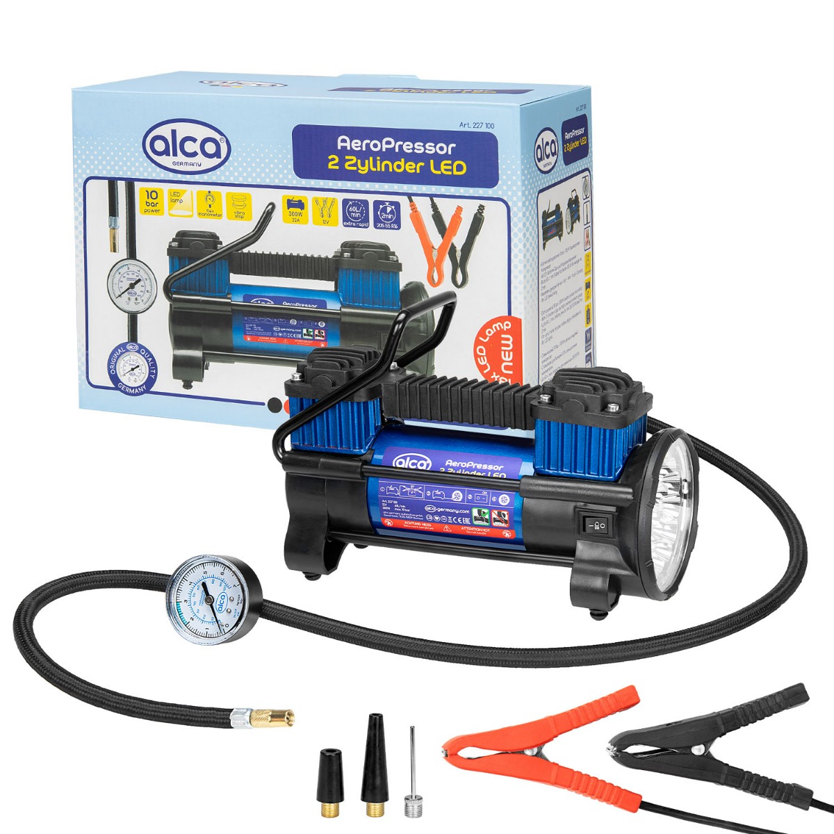 Alca AeroPressor LED Air Compressor,  2 Cylinder, 12 Volt, 160 PSI, 300 Watt