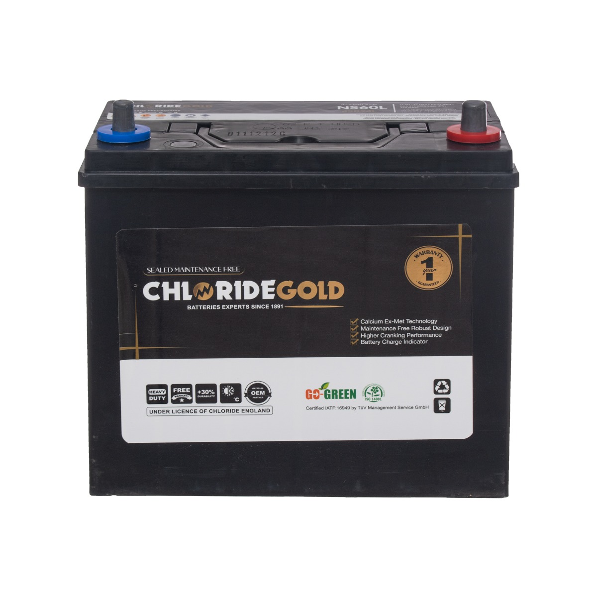 Chloride Gold Car Battery, 12 Volt, 45 Ampere  - NS60L