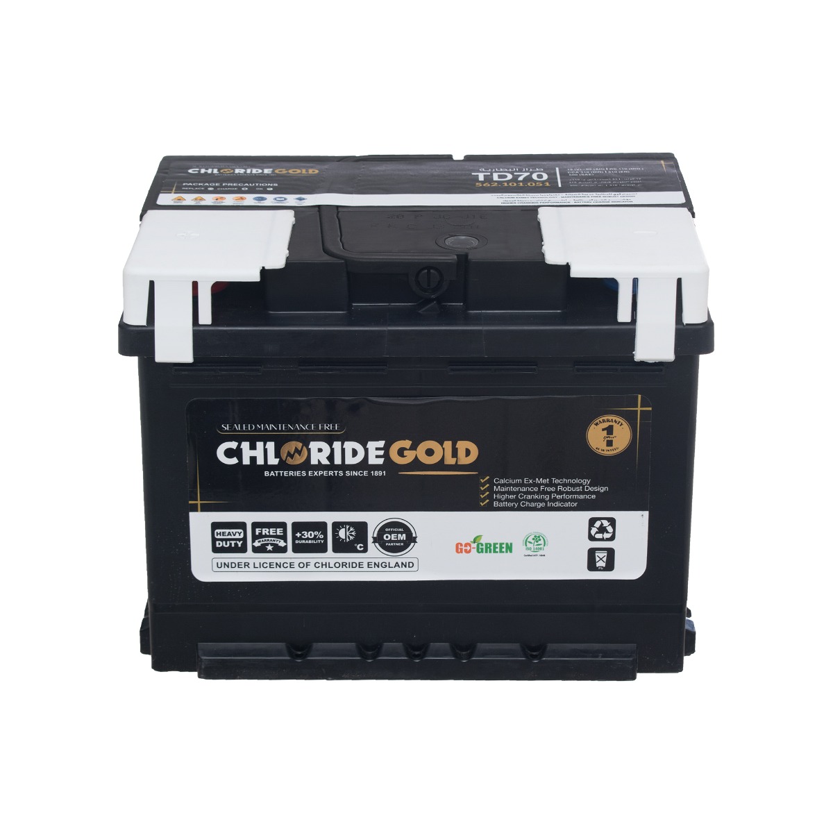 Chloride Gold Car Battery, 12 Volt, 62 Ampere  - TD70