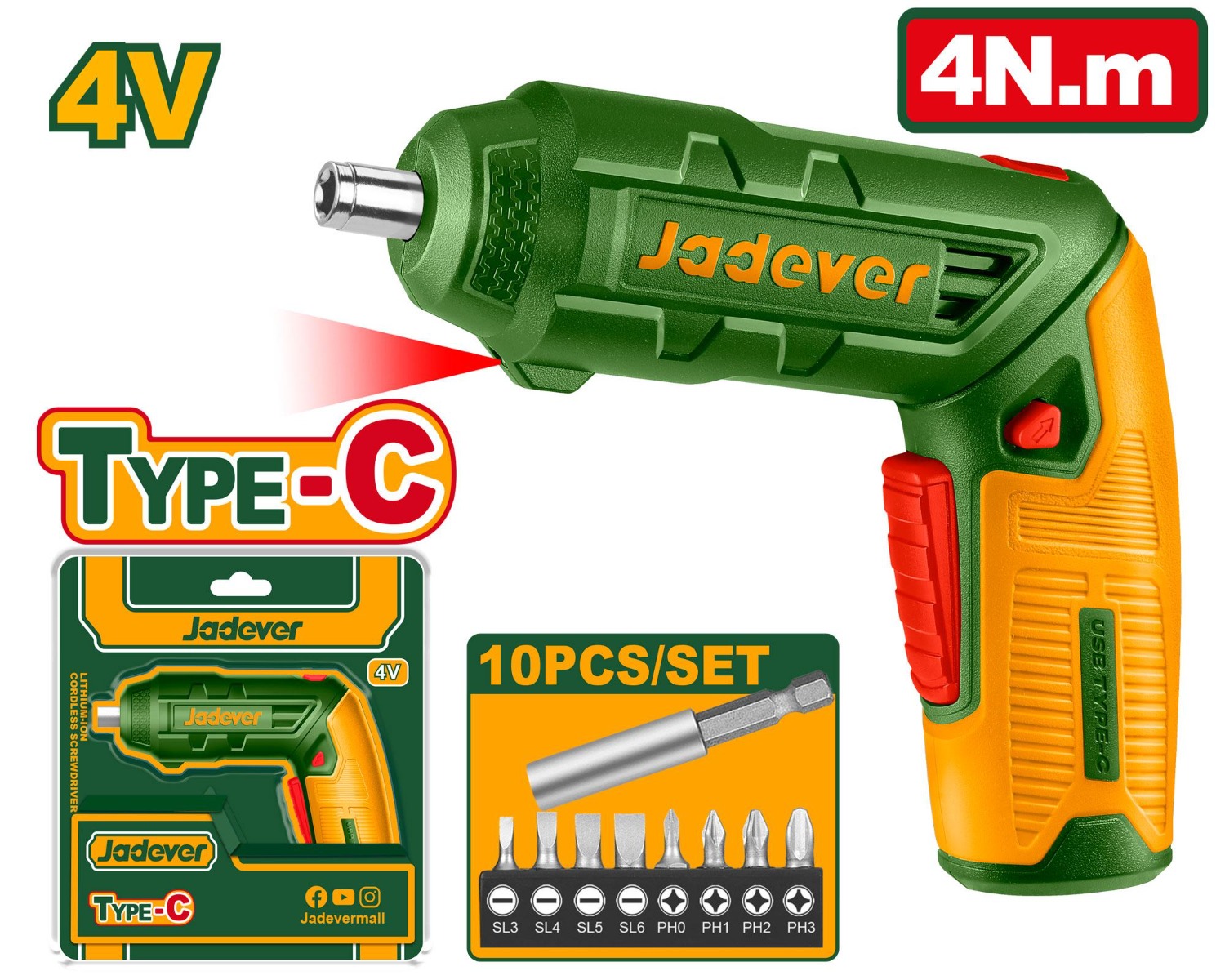 Jadever - Lithium Ion Cordless Screwdriver 4V Type C - Jdcv4415