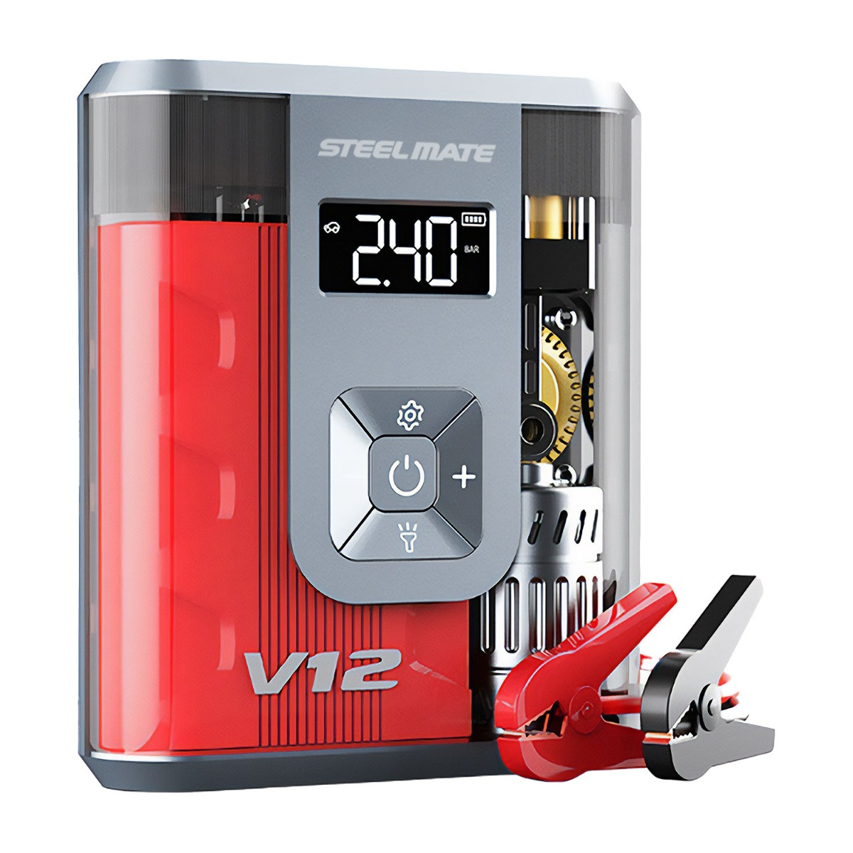 SteelMate V12 - 2×1 Air Compressor & Car Battery Jump Starter - 12000mAh