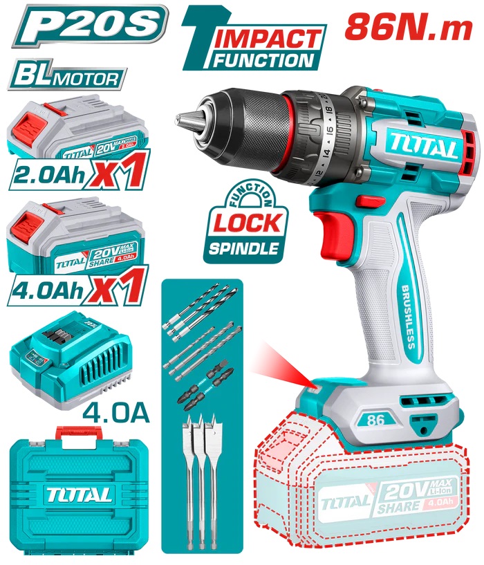 Total Tools - Combo set Tools Drill 86 NM + 2 Battery + Charger (TIDLI20868)