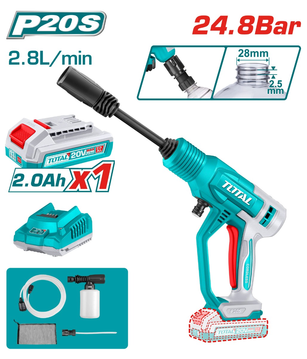 Total Tools Cordless Pressure Washer With Battery & Charger, 24 Bar, 20V  - TPWLI20362